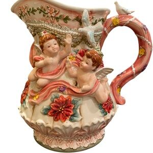 Vintage Porcelain Cherubic Floral Pitcher